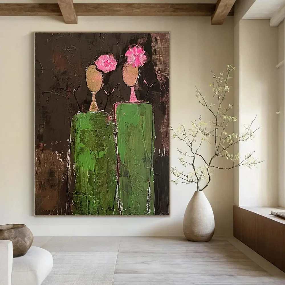 Bedroom Handmade Flowers Pink Rustic Giant Abstract Wall Art 8BLM1